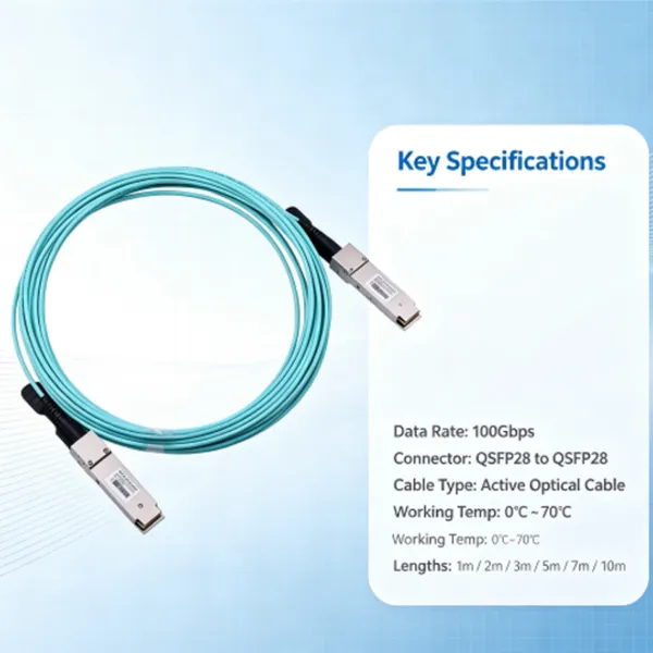 100g Qsfp28 to Qsfp28 Aoc Active Optical Cable, Stacking High Speed Ib Cascade Cable Compatible With Huawei Cisco