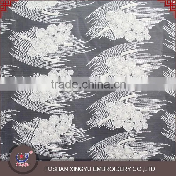 New Special Design White Chemical Embroidery Cotton Garment Lace Fabric on Chiffon for Lady Dress