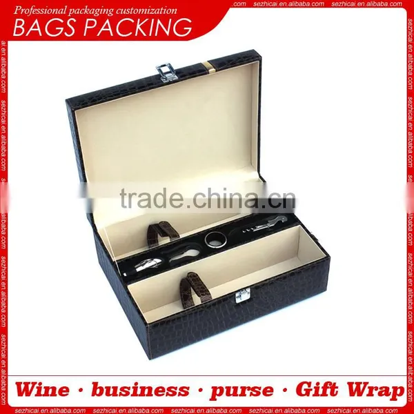 Customized Wooden Box Two Red Wine Boxes Colour Black Crocodile Grain Lines Wine Boxes photo-3