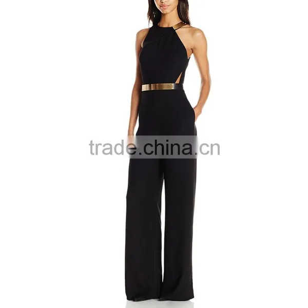 Designer Women Apparel Latin American Dresses Jumpsuit Rompers Clubwear Black Dress With Gold Belt Sleevless Dresses photo-2