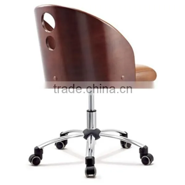 Mid-Back Mahogany Wood Swivel Conference Chair With Brown Leather photo-3