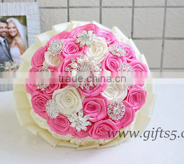 Handmade Lovely Pink White Rose Bride Bouquet photo-2