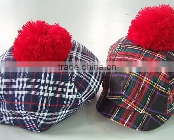Hot Plaid Ladies Fashion Cap With Ball on the Top photo-3