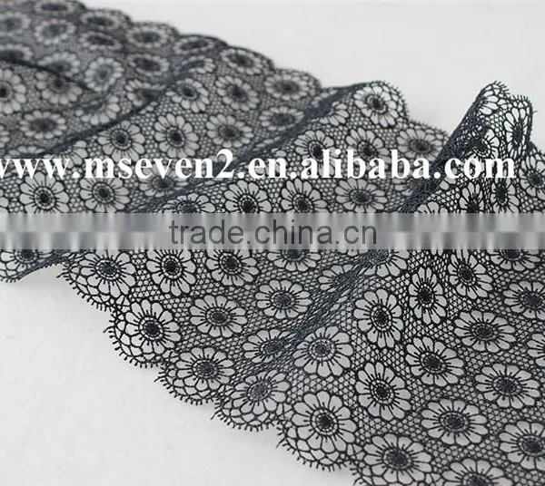 New Black Color Lace Design 2016 Embroidery Scallop Shape Lace Trim Austrian Embroidery Designs Flower Lace in 17cm photo-3