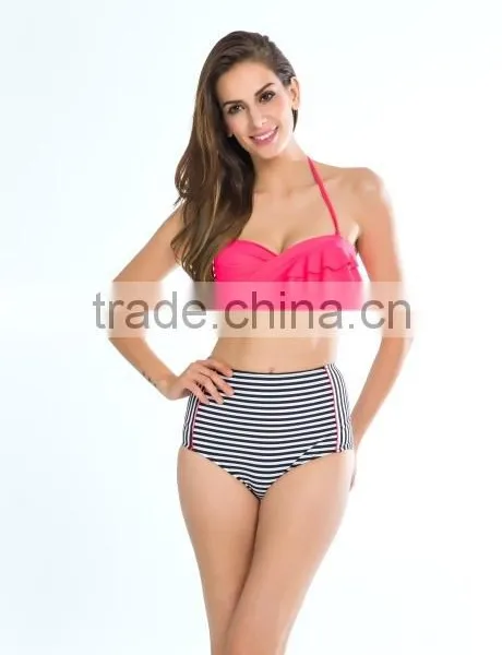 2016 Latest Striped Retro High Waist Bikini photo-3