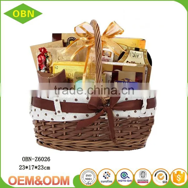 Unique Vintage Handled Handmade Wicker Christmas Gift Basket Empty With Ribbon photo-2