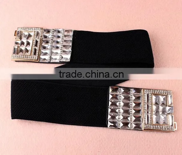 Wholesale Rhinestone Paved Alloy Buckle Elastic Sex Women Lady Waist Belt photo-5
