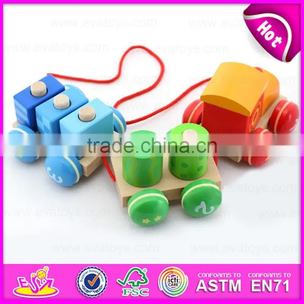 Colorful Wooden Pull Shape Block Train Toy for Kids,EN71 Top Sale Pull Line Toy Vehicle Wooden Toy Train OEM W05C025 photo-2