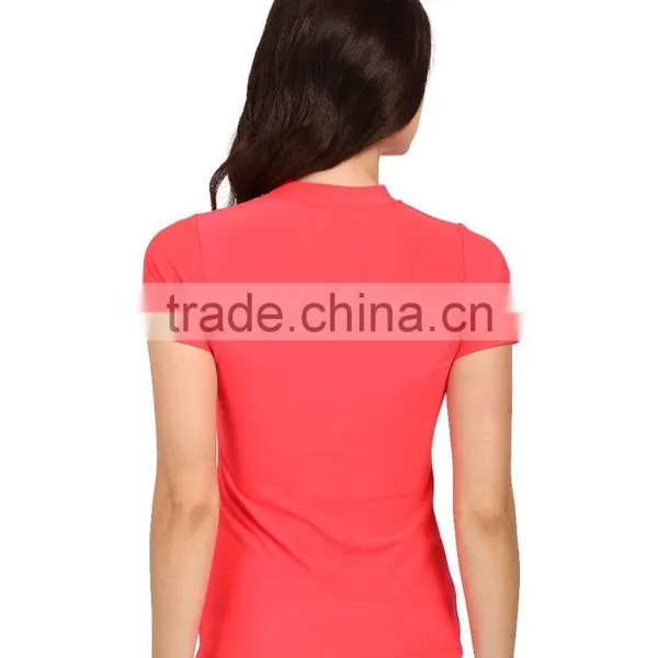 OEM Swimwear And Beachwear Core Loose Short Sleeve Rashguard UPF 50 Skinny High Neck Swimsuit Surf Swim Rash Guard Shirt Lady photo-5