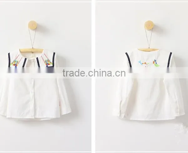 2017 Wholesale Childrens Boutique Clothing Baby Girls Plain White Shirt With Long Sleeve photo-2