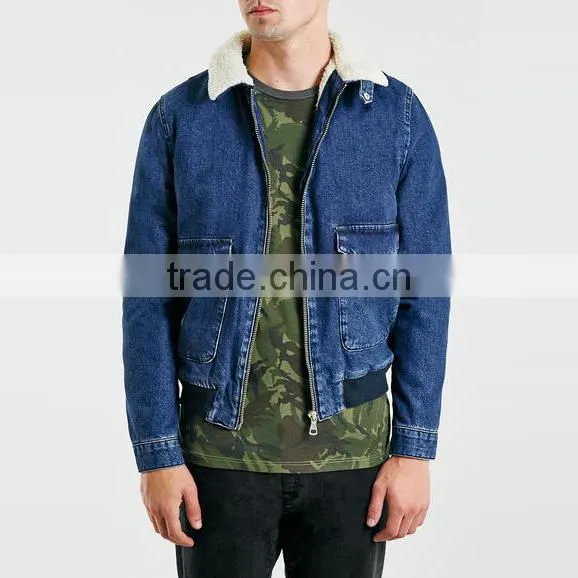Man Fleece Jacket With Fleece Collar Black Denim Winter Jacket for Men