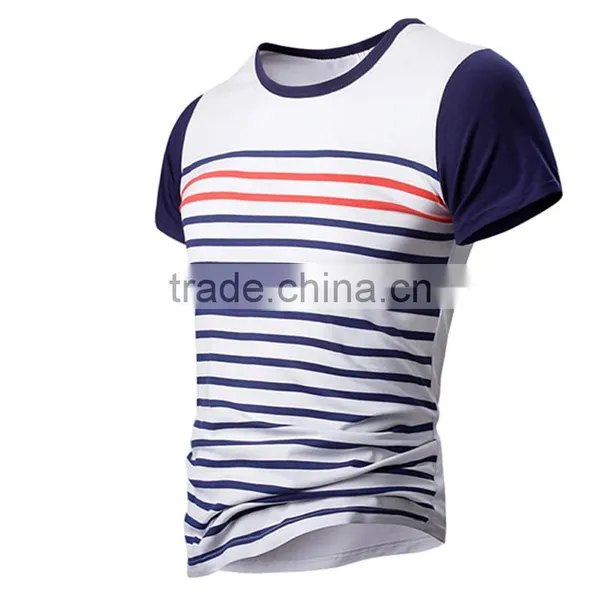 High Quality Wholesale Bulk Striped 100%Cotton T-shirt Men's Tshirts photo-3