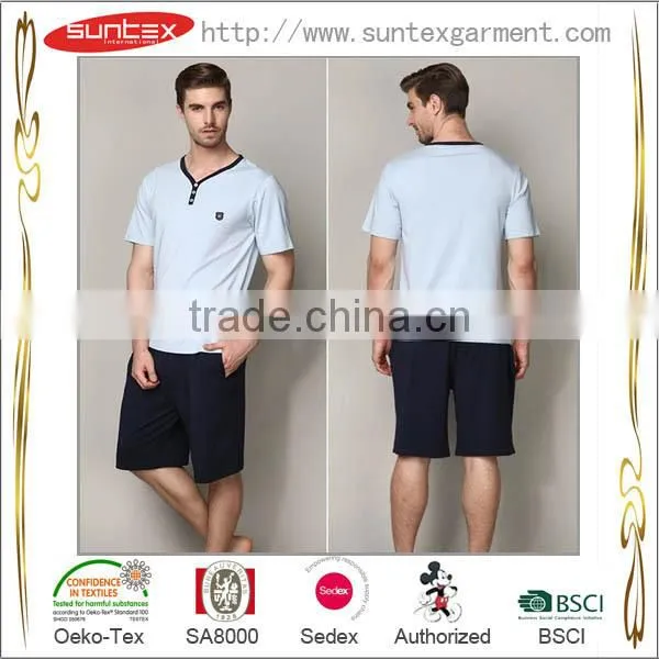 Solid Breathable Cotton Summer Sleepwear Mens Pajama Set photo-4