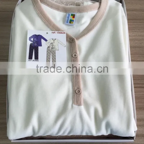 Ladies Velour Pajamas With Placket photo-5