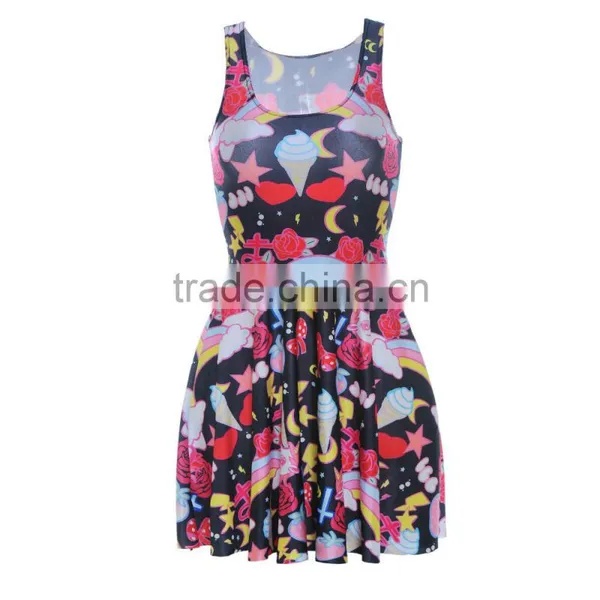 Womens One Piece Floral Pleated 3D Printed Dresses Wholesale photo-2