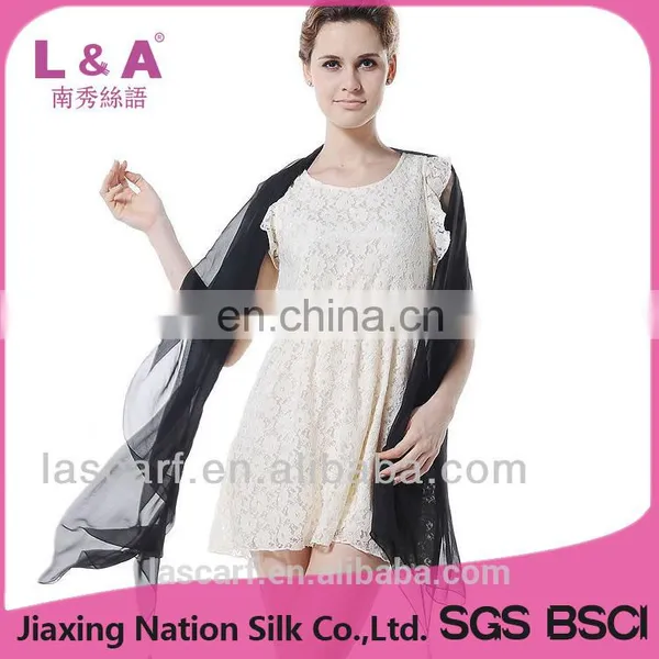 Black Solid Color Silk Long Wrap Shawl photo-4