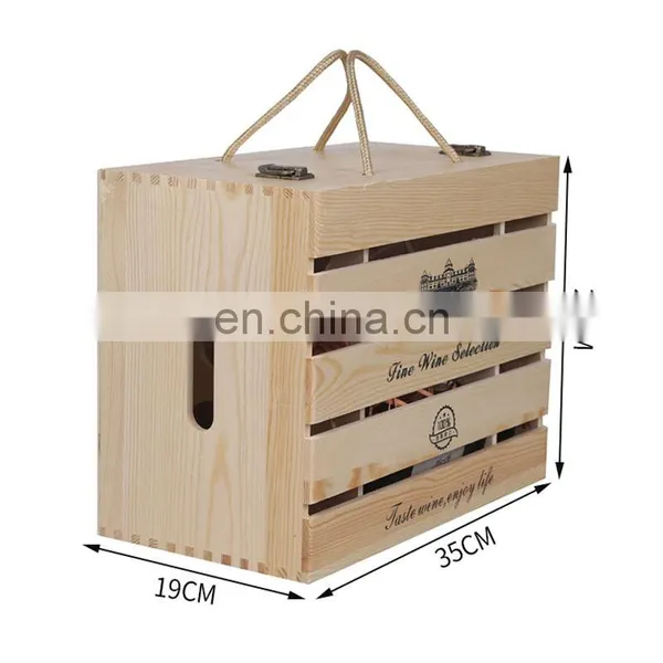Factory Direct Sale Custom Handmade 6 Bottles Wooden Wine Gift Boxes Hinged Box for Wine photo-2