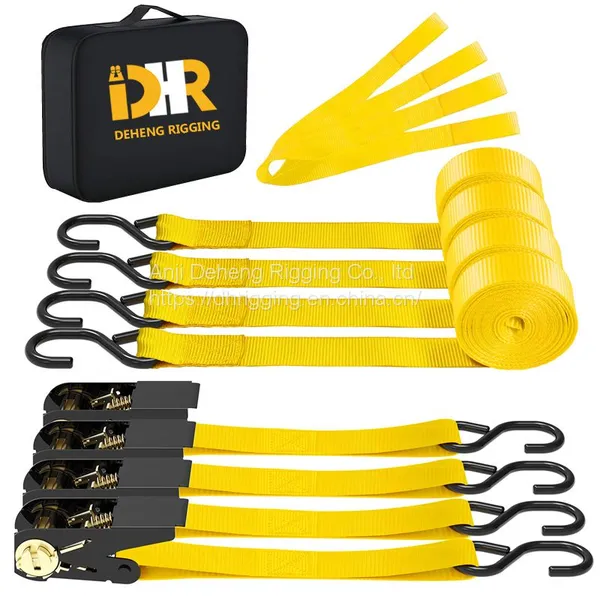 1 Inch Ratchet Tie Down Strap With S Hook for Cargo Control 4pk photo-2
