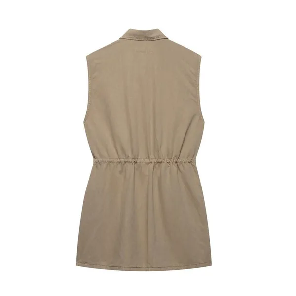 2025 Spring/Summer New European and American Style Women's Fashion Casual Pocket Decoration Sleeveless Short Dress photo-4
