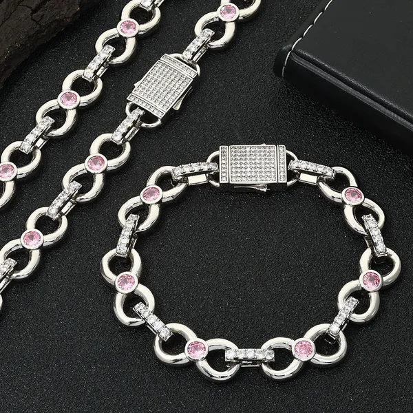 Women's Hip Hop Diamond Bracelet Gold Plated Pink Zircon Infinity Link Chain Elastic Clasp Chain Bracelet Jewelry for Gift photo-2