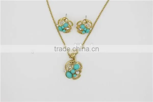Luxury Jewelry Set Gold Chain Green Pendant Necklace Fashion Necklace Earring photo-3