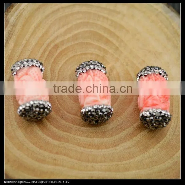 LFD-0044B Wholesale Shell Beads Engraved Flowers Pink Round Tube Connector Paved Crystal Rhinestone Spacer Beads Jewelry photo-3
