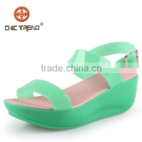 2014 New Fashion Leisure Lady Sandal Shoes Transparent PVC Upper Jelly Shoes Crystal Plastic Sandals Candy Color Platform Shoes