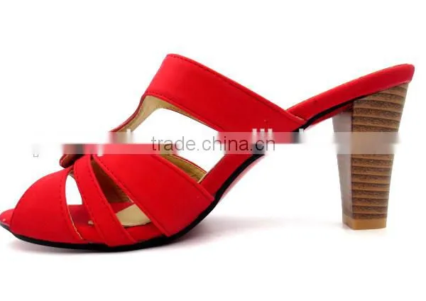 Latest High Heel PU Leather Wood Heel Office Lady Slipper With Golden Button photo-5