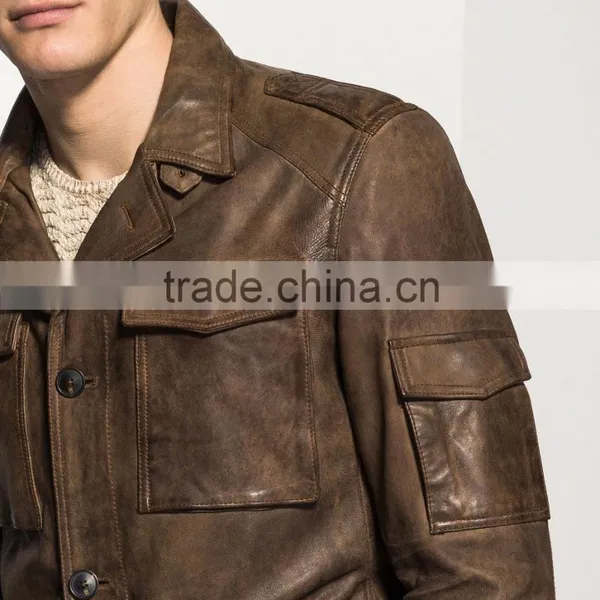 Pakistan Stips on Sleeves Leather Jacket photo-4