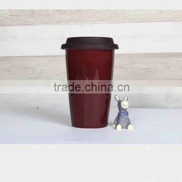 Double Wall Ceramic Travel Mug With Silicone Lid photo-3
