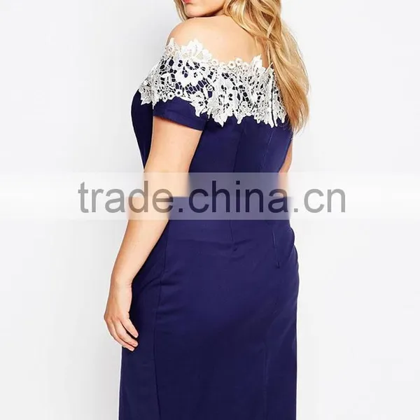 China Supplier Lace Neck Plus Size Dress Formal Design for Fat Women photo-2