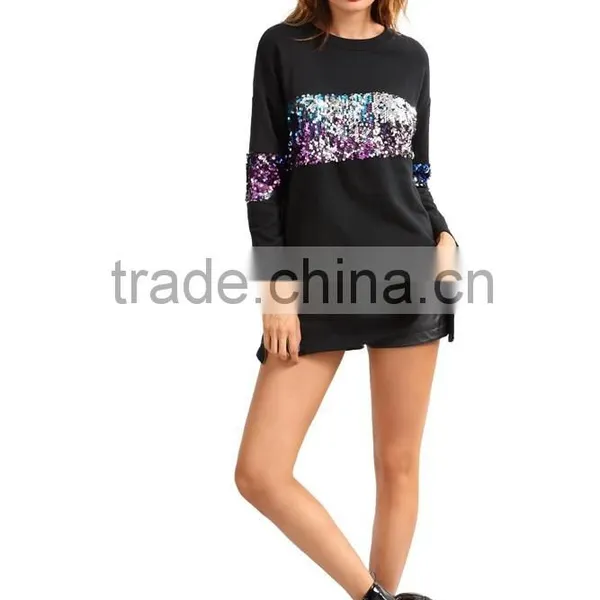 Hot Sell Fashion Women Pullover Sequin Hoodie Top