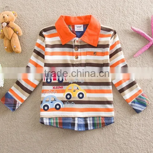 2-6Y (82159#orange) Baby & Kids Toddler Boys Clothing Cars Embroidered Striped O-neck Long Sleeve t Shirt