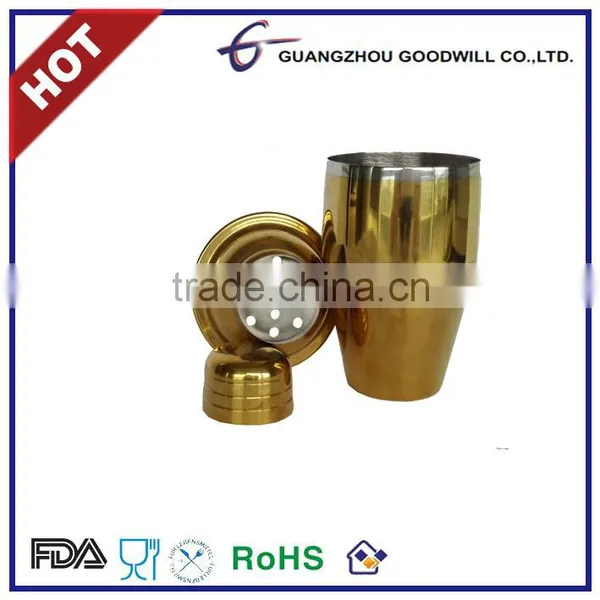 Hot CE/FDA Safe Stainless Steel Gold Plated Cocktail Shaker photo-2