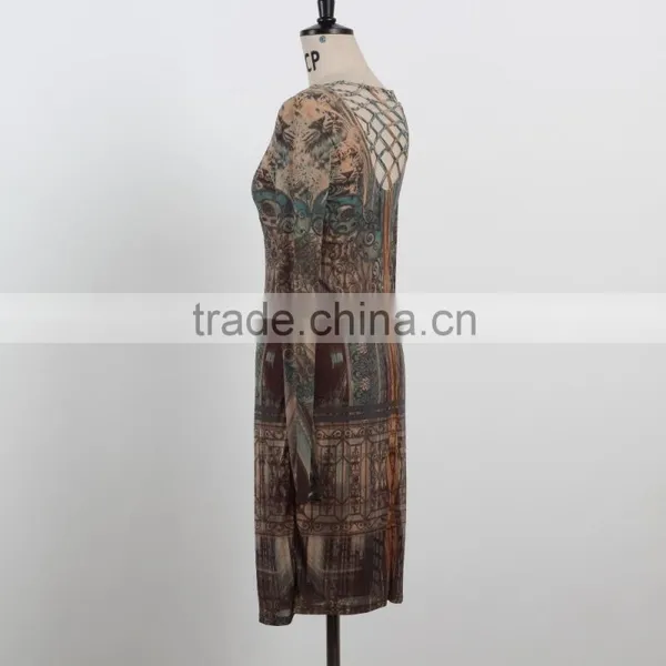 Latest Dress 2016 Spring Autumn Long Sleeve Dress for Mature Woman Sexy Net Back Dress OEM/ODM Supply photo-3