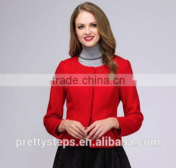2016 LATEST WOOL LADIES FASION BEADS RED BIG SIZE JACKET
