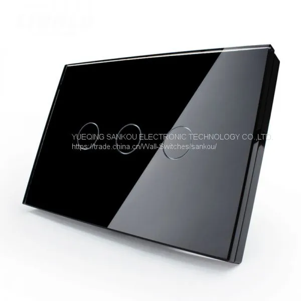 US Three Gang One Way ,110V/250V50HZ/60HZ Crystal Glass Panel Touch Light Switch photo-5
