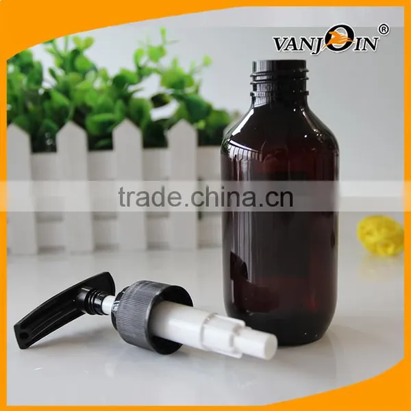 5 OZ Empty Boston Round Amber Lotion Bottle With Black Nozzle photo-3
