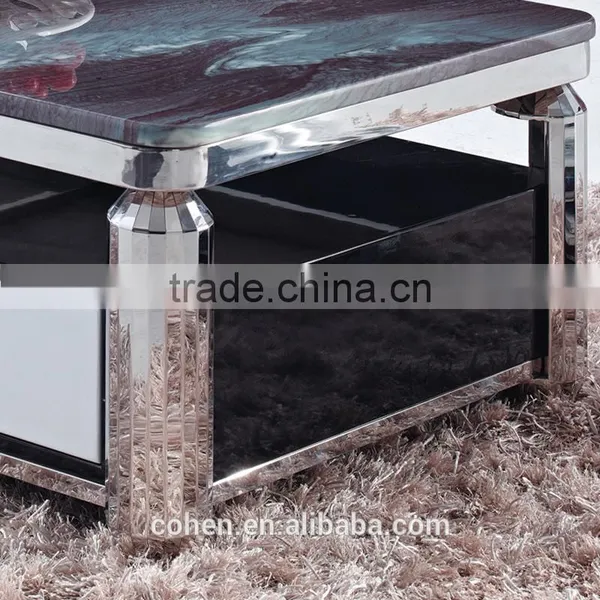 Foshan Cheap Living Furniture Marble Top Stainless Steel Coffee Center TableB2193 photo-3