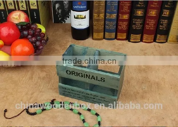 Hollow Out Two Grid Wooden Pencil Holder or Storage Box photo-2