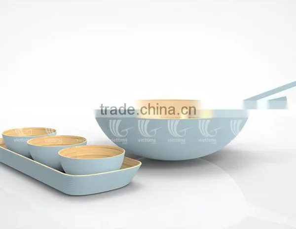 Set Handmade Bamboo Salad Bowls and Spoons, Lacquered Bamboo Products photo-4