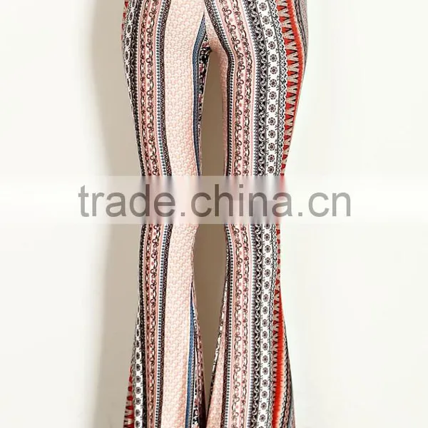 New Model Pants BOHEMIAN STRIPE PRINT JERSEY KNIT BELL BOTTOM PANTS 2018 New Arrivals photo-3