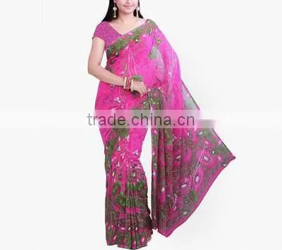 2016 Indian Traditional Saree Print Series Chiffon Long Irregular Women Dress photo-3