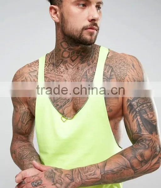 Best Price New Design Summer Cool Custom Hi Vis Yellow Color Gym Wear Comfortable 100% Cotton Fashion Men's Sport Tank Vest photo-3