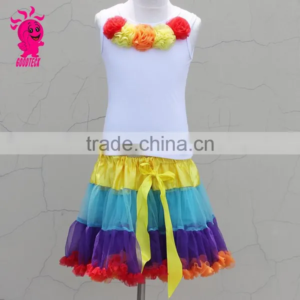 Baby First Birthday Outfit Kids Rainbow Skirt Photo Prop Girls White Cotton Tank Top With Rainbow Chiffon Pettiskirt Sets photo-2