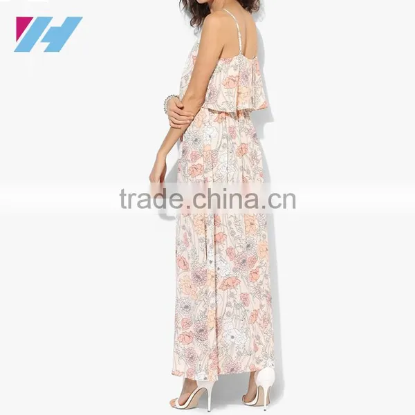 Latest Casual Wear Fashion For Women Spaghetti Straps Double Layered Long Maxi Dress photo-3