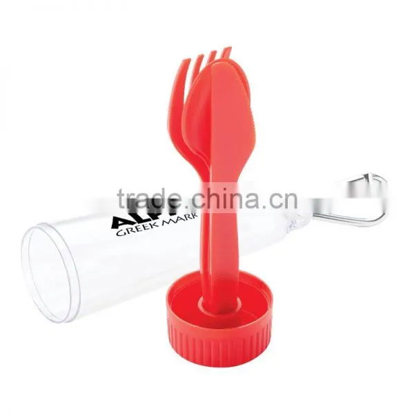 Portable Cutlery Set - Includes Fork, Knife and Spoon in Transparent Storage Case With Handy Aluminum Carabiner photo-4