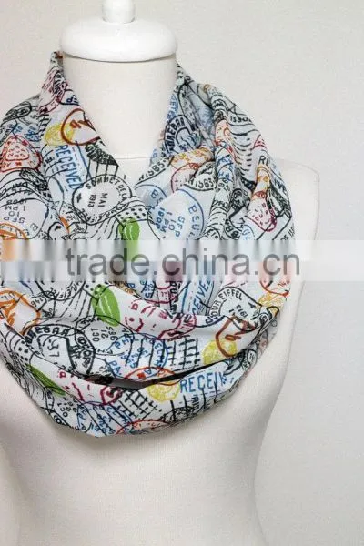 Stamps Pattern Chiffon Infinity Scarf, Circle Scarf, Long Scarf, Mother's Day Gift Ideas For Her, Spring - Summer - Fall - Winte photo-6