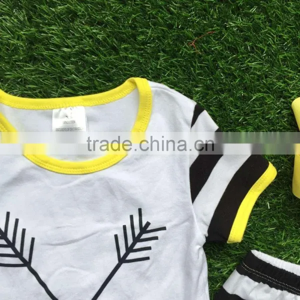 Girls Summer Outfits Baby Girls Boutique Clothing Girls Arrow Outfits Stripe Capri Pants Sets With Matching Bows photo-3