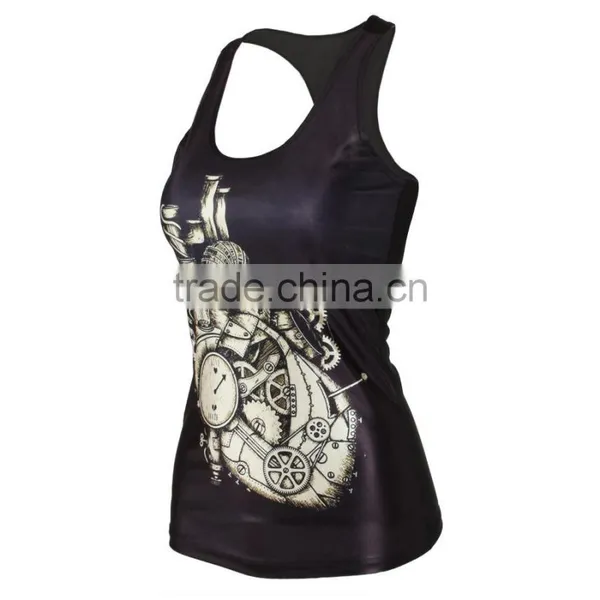 Polyester Tank Top Backless With Spandex Printed Black Size:Free Size Sold By PC photo-2